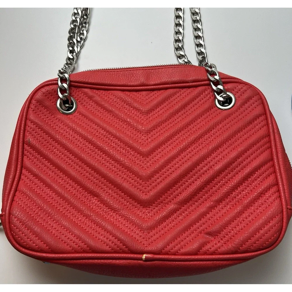 BCBGENERATION Red Quilted Silver Chain Shoulder Bag Purse DAMAGED